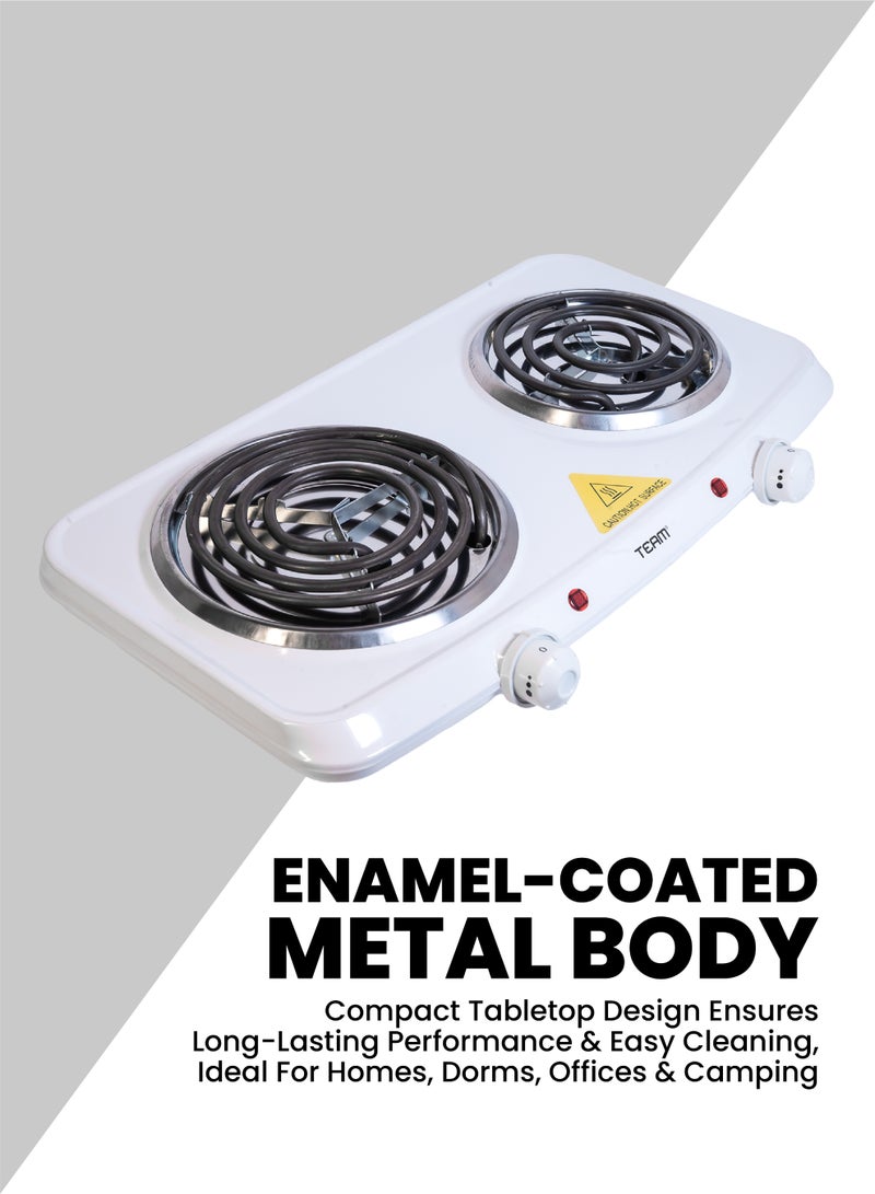 تيم Team Double Electric Hot Plate 2500W – Dual Burner Portable Electric Stove, Adjustable Temperature, Overheat Protection, Compact Countertop Cooker for Home, Dorm, Office, Camping - Image 4